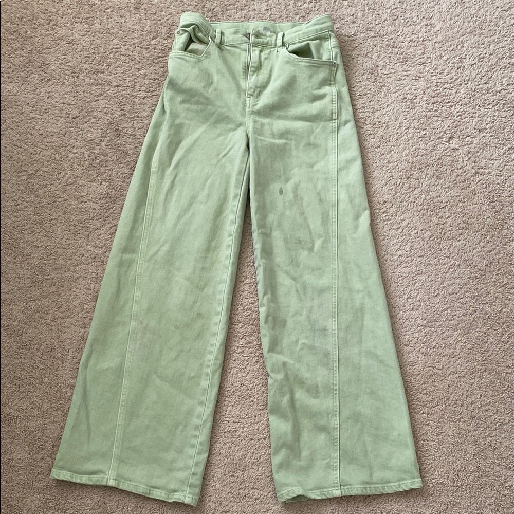 Wide-Leg Green Corduroy Pants